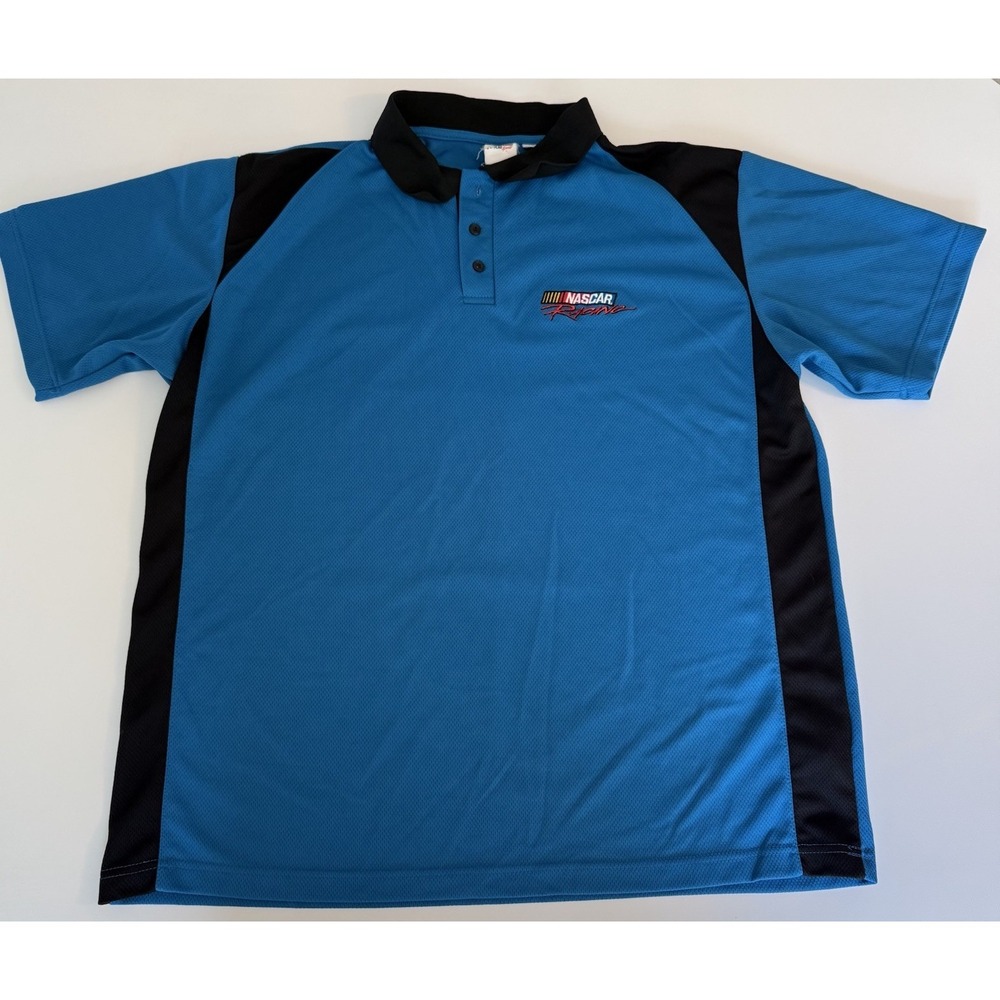 Vintage NASCAR Checkered Flag Sports Polo Shirt - Men's Size M, Blue, 100% Polye - Picture 2 of 7